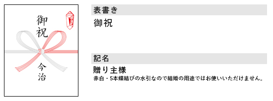 一般祝い用 紅白・5本蝶結び